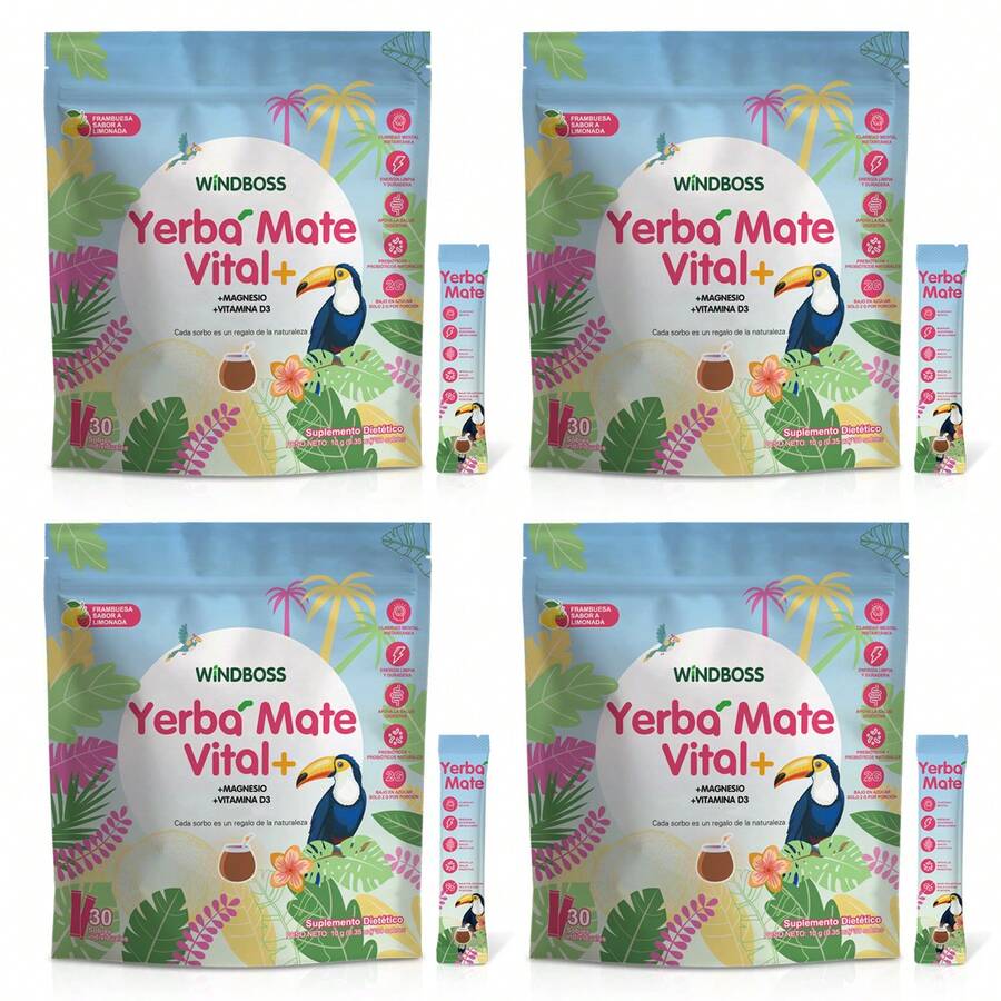 Windboss Yerba Mate en Polvo | Combo de 4 Cajas (120 Sobres) | Energía y Bienestar Diario en Sobres Prácticos - paquete 4 - Ver 1