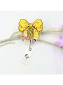 1pc Pink Glitter Floral Printed Bow Stethoscope Needle Tube Shaped Acrylic Retractable Badge Reel With Clip ID Badge Holder Badge Reel Gift For RN LPN CNA Nurse Doctor Assistant Medical Staff