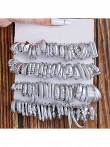 10pcs/40pcs Set Silver-Color CCB Exaggerated C-Shape Resin Earrings, Suitable For Party Gifts, Lightweight To Wear - New Models 1-40 Pairs - View 9