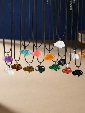 1/5/10pcs Multicolor Fashion Natural Crystal Spiritual Gemstone Carved Elephant Pendant, Suitable For Necklace Wear On Beach, Party, Couple, Best Friend, Women Daily