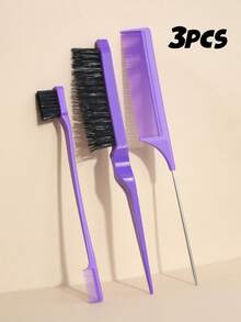 3件套/5件套/6件套卷发梳套装，干湿两用卷发梳，适合自然卷发，包含喷雾瓶、蓬松梳、尖尾梳、边缘梳（适合浓密和稀疏发质，可用于边缘修饰和倒梳），美发造型工具（粉色、紫色、黑色）
