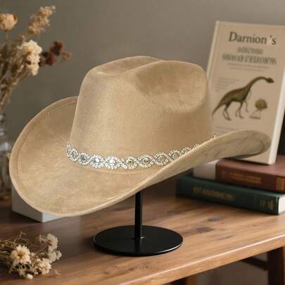 Rhinestone Western Cowgirl Hats Fashionable Elegant Wide Brim Fedora Caps For Women And Men