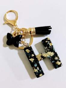 1 pieza Llavero de resina con forma de corazón con borla en color beige, accesorio creativo de estilo lindo como regalo para amigos, madre, padre, graduación y maestros - Negro - Ver 16