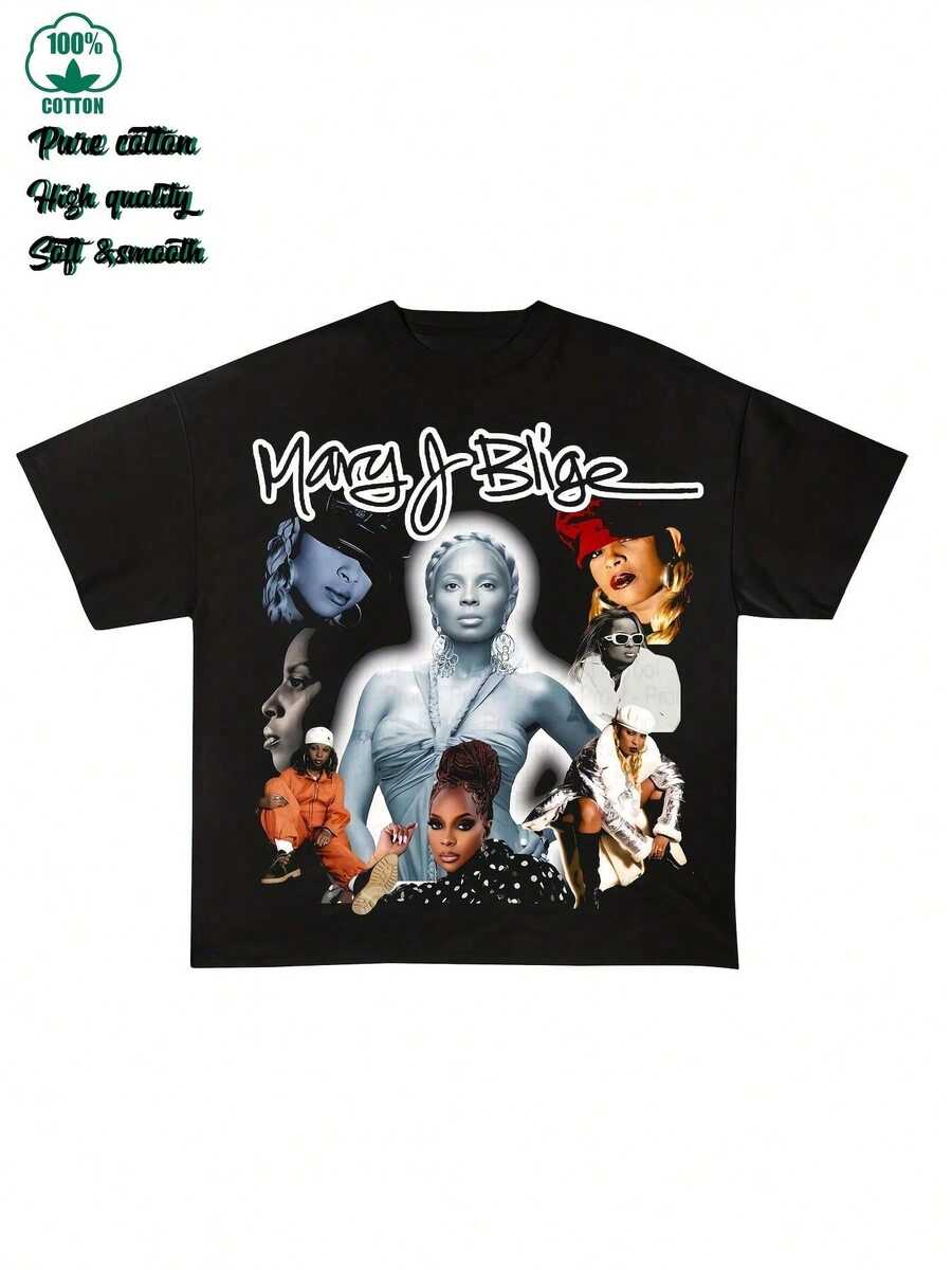 2025 Mary J Blige Tour T-Shirt For My Fans, Mary J Blige Fan Gift, Mary J Blige Merchandise, 230g Cotton T-Shirt, Comfortable Texture - 黑色 - 查看 1
