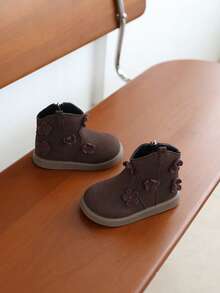 1 双女婴踝靴，可爱花卉图案，全新秋季系列 - 棕色 - 查看 3