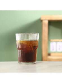 1pc Creative Minimalist Striped Glass Coffee Mug, Home Iced Drink Cup, Milk Cup, Ins-Style Coffee Mug, Suitable For Iced Americano, Latte, Juice, Iced Drink, Matcha, Milk. Back To School And Holiday Gift