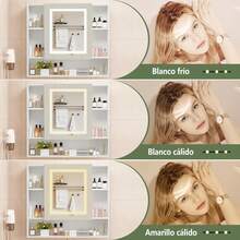 Espejo para botiquín con luz LED, Armario de Almacenamiento para baño montado en la Pared, Armario con Espejo de tocador Estilo Granja para baño, 70 x 13,5 x 62 cm - Blanco - Ver 3