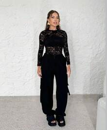 Lace Tulle Bodysuit, High Neck, Winter  Look - 無色 - 查看 3