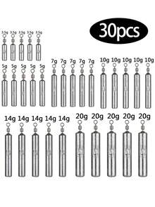 钓鱼铅坠 30 件/批 铅坠模具 3.5 克 5 克 7 克 10 克 14 克 20 克 管状子弹铅坠金属夹具渔具套装工具