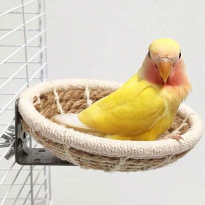 1pc Handwoven Macrame Bird Nest Cage House, Comfortable & Breathable Nesting Bed For Parrotlets, Parakeets, Cockatiel, Lovebirds, Canaries, Small Birds