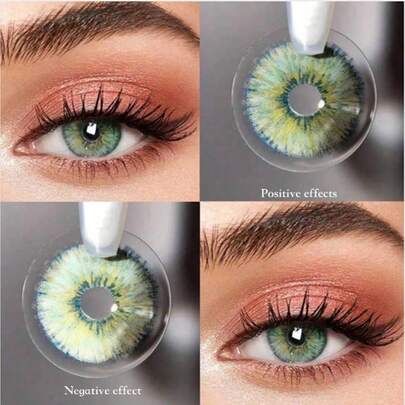 1 Pair Green Contact Lenses, 14.5mm Diameter, 38% Water Content, Suitable For Eye Makeup And Decoration, Can Be Used Once A Year, Suitable For Daily Dates, Festivals, Halloween Costumes And Role-Playing