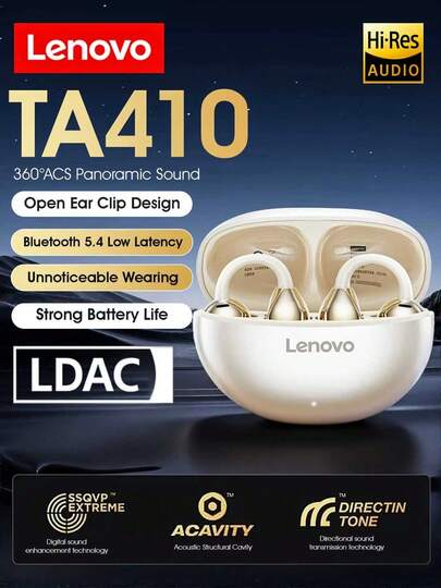 Lenovo Lenovo TA410 Wireless Open-Ear Headphones, Bluetooth 5.4,Bone Conduction, Touch Control, Long Battery Life, Noise Canceling Microphone, Waterproof For Sports, Music, Office, Games, For Gifts