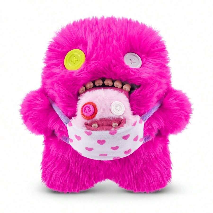 Spin Master Fuggler Mini Rascals Series 9-Inch Plush Toy With Baby Fuggler, Double Trouble, Official Genuine Funny Ugly Monster Plush Toy, Ugly Cute Monster Adult Interesting Doll, Perfect Stuffed Animal Gift For Collection Birthday - Oogah Boogah (Pink) - View 1