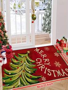 1pc New Christmas Tree Doormat, Suitable For Living Room, Bedroom, Indoor - Machine Washable - Flannel Material, Delicate Wrap, Skin-Friendly, No Pilling, Water-Resistant Easy Care, Odorless - Ideal For Home Decor, Room Decor, Living Room Carpet, Bedroom Carpet, Bathroom Carpet, Kitchen Carpet, Area Rug, Hotel Decor - Area Rug, All Season Use.