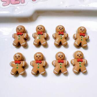 50pcs Resin Gingerbread Man Set - Adorable Mini Christmas Gingerbread Man Design, Flat Back 3D Mini Decor, Suitable For Scrapbooking, Nail Art, Jewelry Making And Christmas Decoration, Suitable For Christmas Tree Decoration, Christmas Ornaments, Christmas Gifts