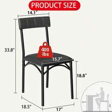 Juego de 2 taburetes de bar tapizados con respaldo y reposapiés para cocina, sillas de bar para isla, fácil montaje, color negro - Negro 2 - Ver 2