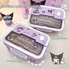 Sanrio 1pc Sanrio Kuromi, Cinnamoroll, My Melody Portable Lunch Box Set - Leak-Proof Sealed Lid Design, Large Capacity Bento Box, Cartoon DIY Stickers, Microwave , Suitable For School, Office, Travel, Picnic, Kitchen Storage, Christmas Gift, Holiday Present, Birthday Gift