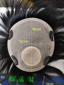 Pieza de cabello postizo para hombres de 16x18CM con clips, extensiones de cabello humano invisibles, pelucas para hombres de cabello corto, reemplazo de cabello natural hecho a mano para pérdida de cabello y cabello ralo, disfraz de Navidad, peluca de fiesta de Año Nuevo, estilo festivo - Natural Black - Ver 10