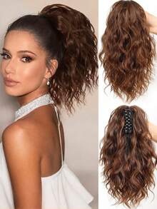 Tóc giả đuôi ngựa dài 14 inch có dây rút, màu nâu nhạt và vàng bạch kim pha trộn, sợi tổng hợp, kiểu xoăn. - Nhiều màu - Xem 14