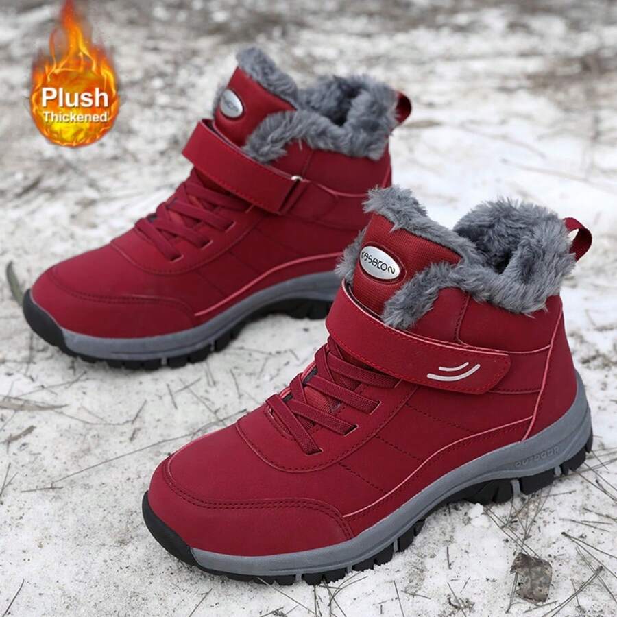 2025 Autumn And Winter Men's Casual Snow Boots Cover Feet New Fleece Warm Outdoor Cotton Shoes Mid-Leg Sports - 紅色 - 查看 1