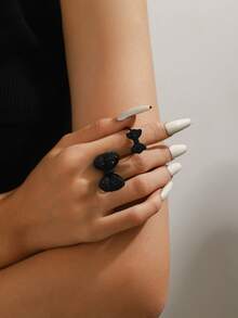 2 chiếc nhẫn hở đính đá phong cách Gothic tối màu thời trang, thích hợp để đeo hàng ngày và làm quà tặng cho phụ nữ - nơ - Xem 5