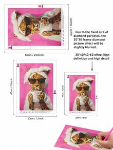| 5D DIY 钻石画 | 粉钻艺术套装，豹子优雅地裹着浴巾喝咖啡 DIY 钻石画十字绣套件。高清手工装饰画。礼品钻石画，通过 DIY 集中并平静您的心情。 - 彩色 - 查看 4