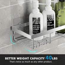 Organizador de ducha adhesivo, paquete de 5, de acero inoxidable resistente a la oxidación, de gran capacidad, sin necesidad de taladrar, para almacenamiento de baño y decoración del hogar. - Plateado - Ver 3