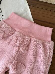 2 Stücke Baby Mädchen Plüschjacke mit Schleifen Dekor & Bärchen Ohren Hut, und Plüschhose, dick für drinnen & Outdoor, Herbst/Winter