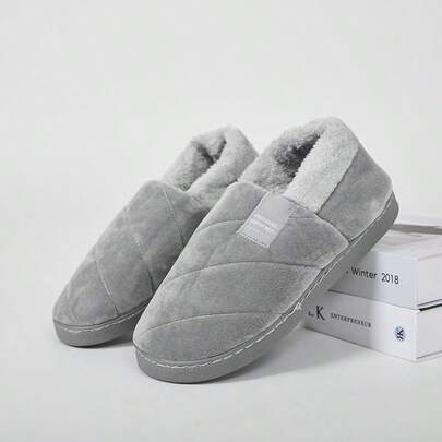 Pantoufles en tissu pour hommes grande taille, chaussures d'intérieur chaudes et confortables en peluche pour la chambre à coucher, entièrement doublées pour les couples (il est recommandé de commander une taille au-dessus), hiver