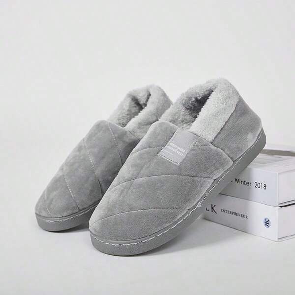 Plus Size Men's Fabric Slippers, Warm & Comfortable Plush Indoor Bedroom Couple Fully Covered Lined Shoes (Suggest Ordering One Size Up), Winter