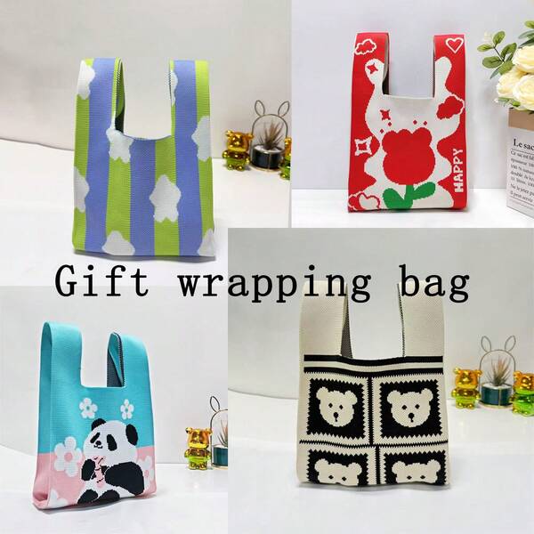 1 pieza Bolsa de regalo tejida creativa, bolsa con forma de manzana, caja de embalaje, bolsa de regalo pequeña, bolso tejido