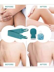 3 قطع مجموعة فرشاة تقشير الجسم - تشمل فرشاة ظهر، قفاز استحمام وإسفنجة استحمام