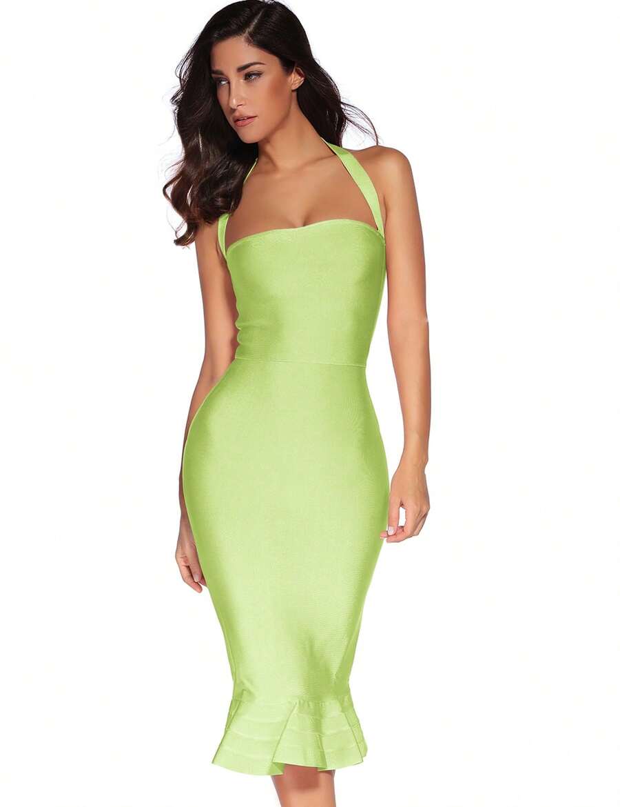 Women's Halter Fishtail Bandage Bodycon Dress Party Dress - màu xanh lá - Xem 1