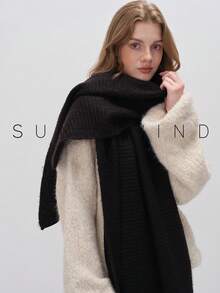 1pc Women Solid Color Soft Knit Scarf, For Daily Use For Dress - Black - View 5