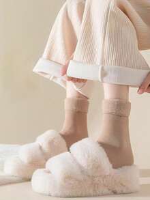 3/6双装女士黑色条纹保暖中筒袜，简约百搭，适合秋冬季穿着 - 黑色 - 查看 10