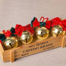 1/4 pièces Décorations d'ornements d'arbre de Noël, Nœud, Cloche, Petits ornements suspendus, Tissu satiné, Cloches dorées, Décorations d'arbre de Noël