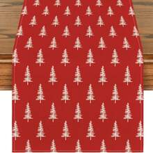 Red Christmas Tree Table Runner, Seasonal Winter Kitchen Dining Table Decor For Home Party, 33x90cm, 33x120cm, 33x183cm, 33x230cm, 33x275cm - الأحمر - مشاهدة 9