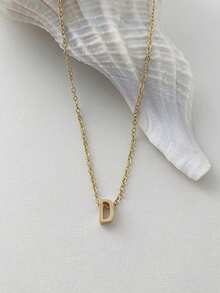 Magic Fish 1pc Classic Perforated Gold Letter Necklace A-Z 26 Initial Pendant Necklace, Stainless Steel Charm Jewelry Gift, Suitable For Daily Wear - Gold - View 19