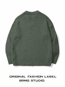 男士罗纹高领毛衣，休闲宽松套头针织衫，秋冬季长袖上衣 - 灰色 - 查看 7