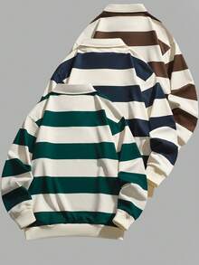1pc Women's Autumn/Winter Contrast Stripe Polo Collar Sweatshirt For Running, Sports, Fitness, Casual Wear