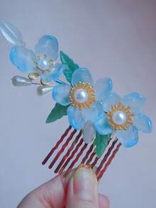 1 件/优雅紫色胖桃花设计发夹，长 7 厘米中国古风旗袍发饰，长流苏，金属材质永久保色，易于使用，婚礼