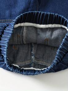 Timzgo 女童休闲牛仔裤,松紧腰带口袋,直筒宽松裤,百搭磨边阔腿裤,适合女孩外出和日常穿着 - 深色水洗藍 - 查看 6