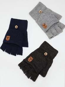 Luvas de Tricô Quentes com Parte Superior Reversível, Luvas Sólidas Grossas para Escrita, Estudantes, Outono/Inverno, Decoração de Outono Masculina