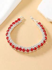 1PC Full Rhinestone Decor Bracelet For Women – Sparkling Crystal Statement Jewelry, Elegant & Glamorous Accessory For Parties, Special Occasions, Or Everyday Wear, Lightweight And Durable - Đỏ - Xem 4