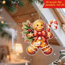 4Pcs Christmas Tree Ornament Set 2D Acrylic Flat Gingerbread Man Hanging Decorations For Holiday Present Party Supplies - Orange - View 2