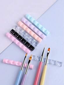 RANCAI 2pcs Nail Art Brush Holder, Pink Transparent 5-Slot Nail Art Brush Rack, Mini Portable Acrylic Stand, Nail Art Tool DIY Nail Sculpture Painting Pencil Brush Display Rack - Multicolor - View 3