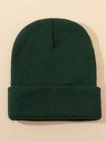 1 chiếc mũ len đan màu trơn ấm áp dành cho cả nam và nữ khi đi chơi ngoài trời, thích hợp để đội hàng ngày, trang trí mùa thu - xanh quân đội - Xem 3