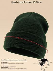1 chiếc mũ len đan màu trơn ấm áp dành cho cả nam và nữ khi đi chơi ngoài trời, thích hợp để đội hàng ngày, trang trí mùa thu - xanh quân đội - Xem 4