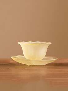 1 Bộ tách trà thủy tinh pha lê mờ chất lượng cao thiết thực tinh xảo hình cánh hoa và đĩa lót, Phụ kiện nghệ thuật trà, Đồ gia dụng - Nhiều màu - Xem 9