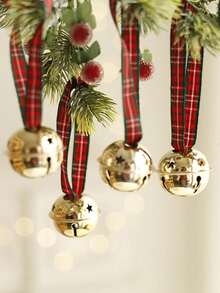6pcs Gold Christmas Bells,DIY Christmas Tree Ornaments,Santa Sleigh Bells Christmas Tree Decorations Xmas Party Gifts Favors Home Decor Christmas Decorations Room Decor Winter Christmas Decorations Home Christmas Gifts Christmas Decor - Gold - View 2